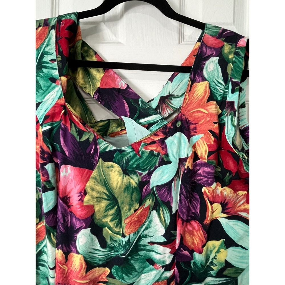 Handmade Tropical Floral Dress Womens M L Multicolor Excellent Fit Flare Midi - Picture 3 of 8